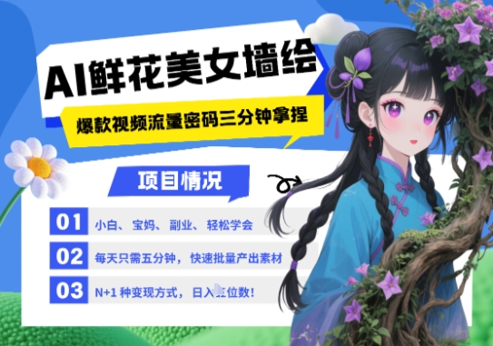 AI+墙绘+美女+鲜花,2025最火流量密码,小白三分钟学会,N种变现渠道,月入五位数-老吴出海笔记