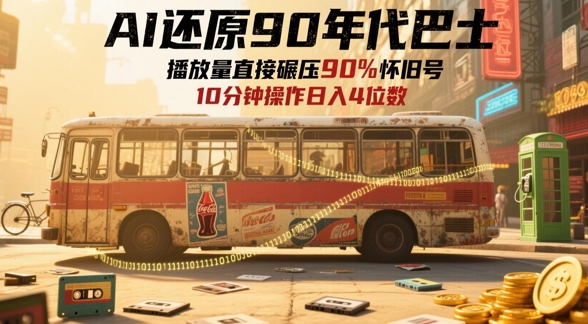 AI还原90年代巴士,一帧就让70后泪崩,播放量直接碾压90%怀旧号,每天操作十分钟,日入四位数-老吴出海笔记