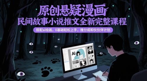 原创悬疑漫画民间故事小说推文全新完整课程, 搭配ai绘画,0基础轻松上手,撸分成和伙伴计划-老吴出海笔记