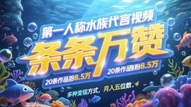第一人称水族代言视频，条条万赞，20条作品涨粉7.8W，多种变现方式月入五位数-老吴出海笔记