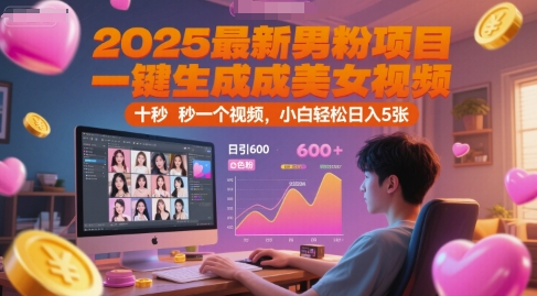 2025最新男粉项目,一键生成美女视频,日引600+色粉 十秒一个视频,小白轻松日入5张【揭秘】-老吴出海笔记