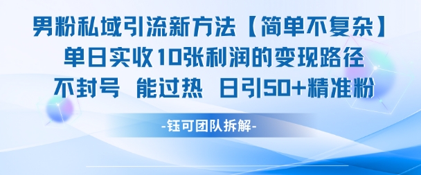 男粉私域引流新方法,单日收10张利润,日引流50+精准粉-老吴出海笔记