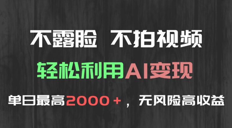 不露脸，不拍视频，轻松利用AI变现，单日最高2000＋，无风险高利润-老吴出海笔记