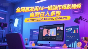 全网首发用AI一键制作爆款视频,自测日入多张,适合大学生宝妈兼职创业,保姆级教程-老吴出海笔记