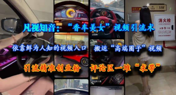 凡视知音：“香车美女”视频引流术，依靠鲜为人知的视频入口，搬运“高端圈子”视频，引流精准创业粉，评论区一堆“求带”-老吴出海笔记