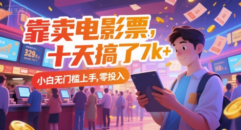 靠卖电影票,十天搞了7k+,小白无门槛上手,零投入【揭秘】-老吴出海笔记