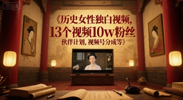 历史女性独白视频,13个视频10w粉丝,伙伴计划,视频号分成等-老吴出海笔记