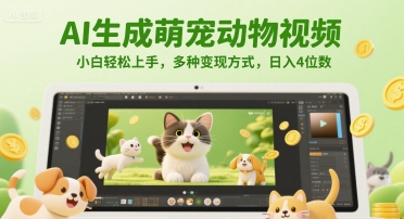AI生成萌宠动物视频,小白轻松上手,多种变现方式,日入4位数-老吴出海笔记
