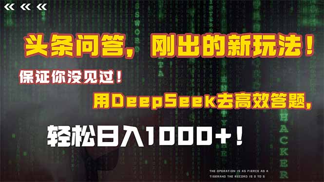 头条问答,刚出的新玩法!保证你没见过!结合Deepseek高效答题,轻松日...-老吴出海笔记