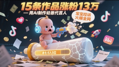 用AI制作幼崽代言人，宝宝的控诉火爆全网，15条作品涨粉13W，单号月入5位数实操教程-老吴出海笔记