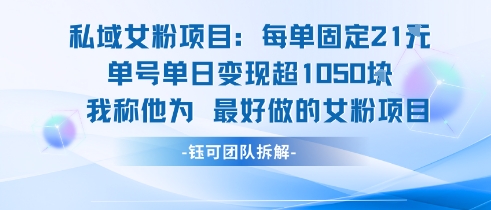 私域女粉项目：每单固定21块，单日变现超1k+，最好做的女粉项目-老吴出海笔记