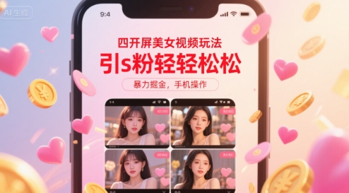 四开屏美女视频玩法，引s粉轻轻松松，暴力掘金，手机操作【揭秘】-老吴出海笔记