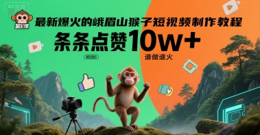 最新爆火的峨眉山猴子短视频制作教程,条条点赞10w+,谁做谁火【教程+提示词】-老吴出海笔记