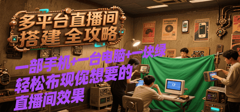 多平台直播间搭建全攻略，一部手机+一台电脑+一块绿布轻松实现你想要的直播间效果-老吴出海笔记
