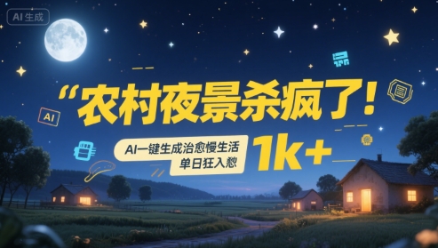 农村夜景杀疯了！AI一键生成治愈系慢生活，单日狂入1k+-老吴出海笔记