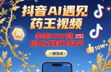 抖音AI遇见药王视频,条条10W赞,快速起千粉万粉号,傻瓜式制作教学-老吴出海笔记