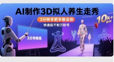 Ai制作3D拟人养生走秀,3分钟手把手教会你,快速起千粉万粉号-老吴出海笔记