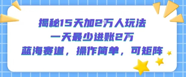 揭秘15天加2W人玩法,一天最少2万进账,蓝海赛道,操作简单,可矩阵-老吴出海笔记