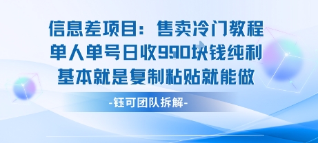 信息差项目:售卖冷门教程单人单号日收9张纯利基本就是复制粘贴就能做-老吴出海笔记