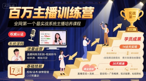 百万主播训练营,全网第一个最实战系统主播培养课程-老吴出海笔记