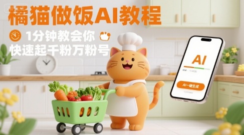 有趣的橘猫买菜做饭视频,用AI一键搞定,1分钟教会你,快速起千粉万粉号-老吴出海笔记
