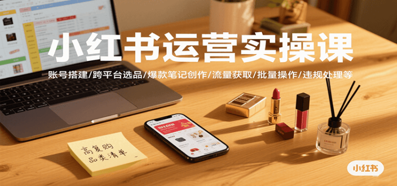 小红书运营实操课,账号搭建/跨平台选品/爆款笔记创作/流量获取/批量操作/违规处理等-老吴出海笔记