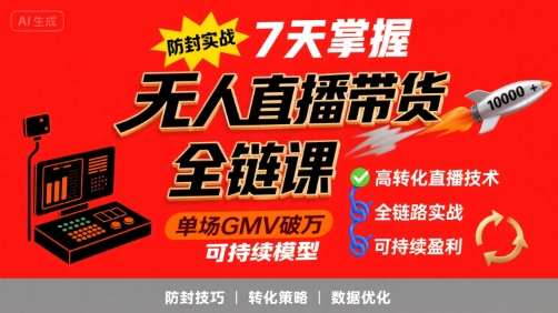无人直播带货全链防封实战课,7天掌握高转化直播技术,实现单场GMV破万可持续模型-老吴出海笔记