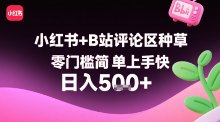 小红书+B站评论区种草，零门槛简单上手快 ，1分钟一单，只需复制粘贴评论就有钱-老吴出海笔记