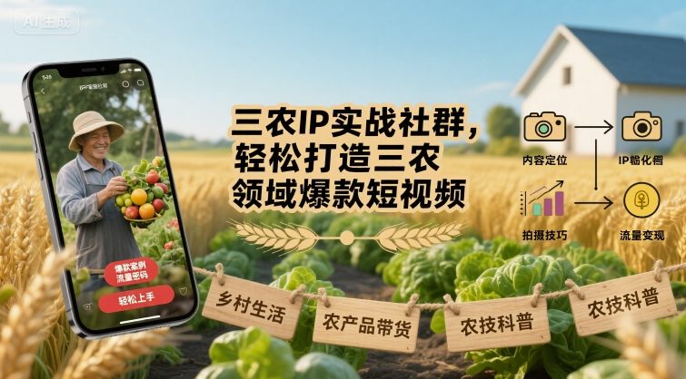 三农IP实战社群,轻松打造三农领域爆款短视频-老吴出海笔记