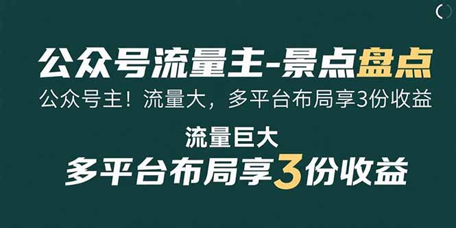 公众号流量主-景点盘点 流量巨大 多平台布局享3份收益-老吴出海笔记