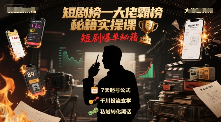 短剧榜一大佬霸榜秘籍实操课，短剧爆单秘籍-老吴出海笔记