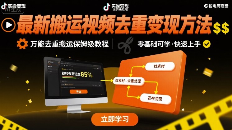 最新搬运视频去重变现方法，万能去重搬运保姆级教程-老吴出海笔记