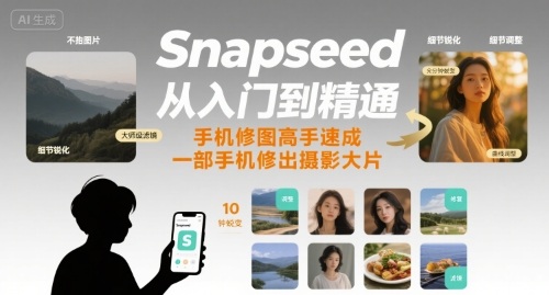 Snapseed从入门到精通，手机修图高手速成，一部手机就能修出摄影大片-老吴出海笔记