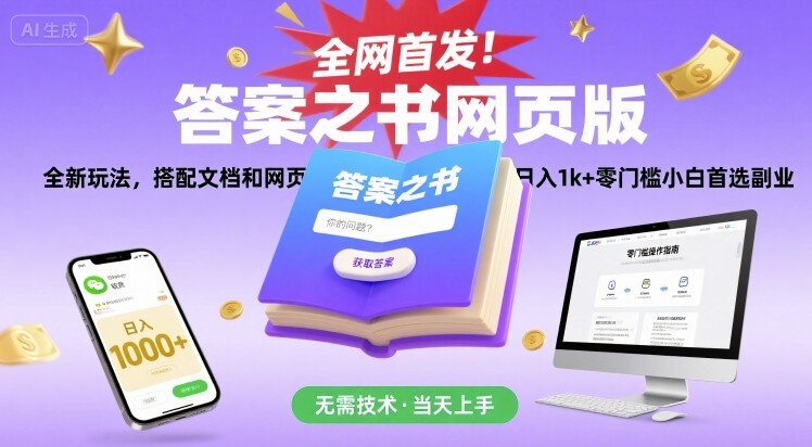 全网首发!答案之书网页版,全新玩法,搭配文档和网页,日入1k+零门槛小白首选副业【揭秘】-老吴出海笔记