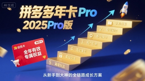 拼多多年卡2025Pro版，五大板块从认知到基础、从推广到活动、从活动到玩法-老吴出海笔记