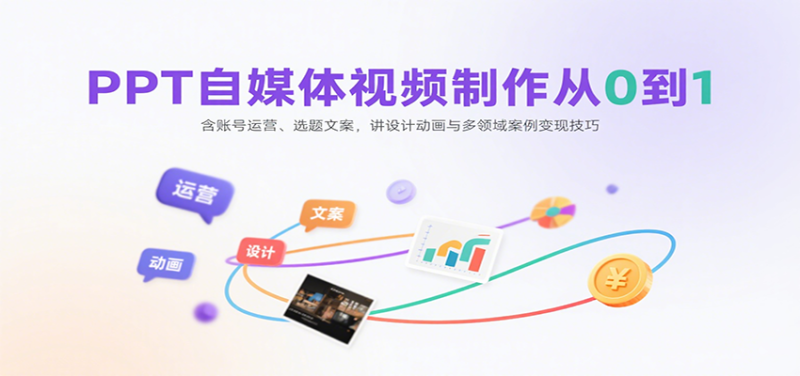 PPT自媒体视频制作从0到1:含账号运营、选题文案,讲设计动画与多领域案例变现技巧-老吴出海笔记