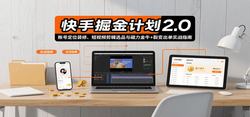 快手掘金计划2.0，账号定位装修、短视频剪辑选品与磁力金牛+裂变出单实战指南-老吴出海笔记