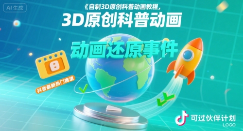 自制3D原创科普动画教程,动画还原事件,抖音最新热门赛道,可过伙伴计划-老吴出海笔记