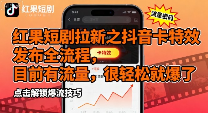 红果短剧拉新之抖音卡特效发布全流程,目前有流量,很轻松就爆了-老吴出海笔记
