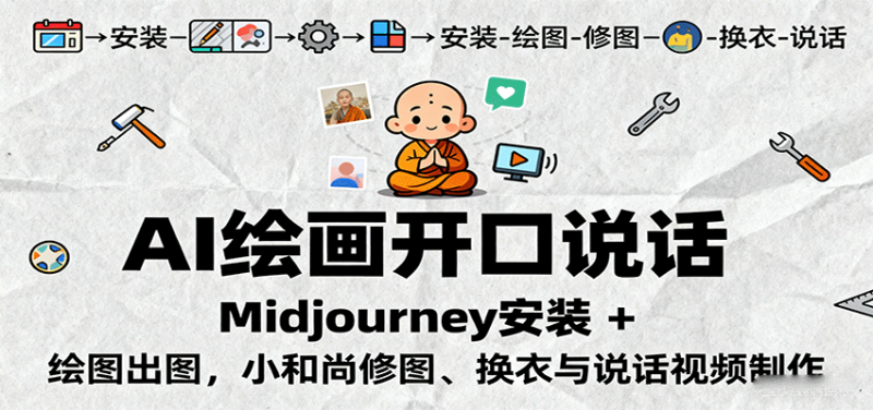 AI绘画开口说话，Midjourney安装 + 绘图出图，小和尚修图、换衣与说话视频制作-老吴出海笔记