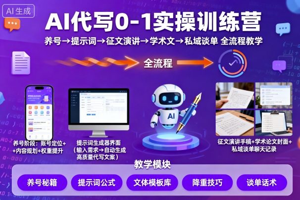 AI代写0-1实操训练营,从养号、提示词、征文演讲、学术文,到私域谈单的全流程教学-老吴出海笔记