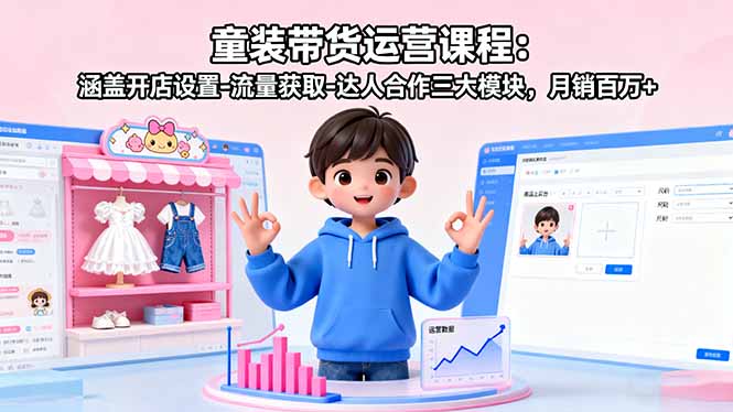 童装带货运营课程:涵盖开店设置-流量获取-达人合作三大模块,月销百万+-老吴出海笔记