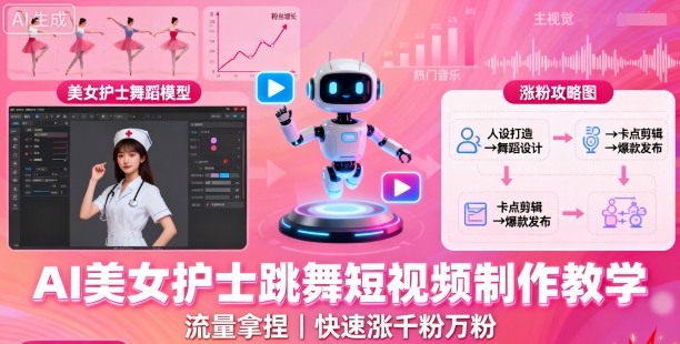 AI美女护士跳舞短视频制作教学,流量拿捏,快速涨千粉万粉【提示词+视频教程】-老吴出海笔记