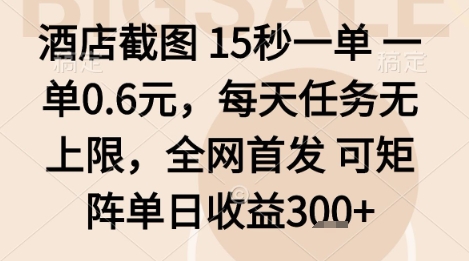 酒店截图项目,15秒一单,一单0.6米,每天任务无上限,全网首发可矩阵单日收益3张+【揭秘】-老吴出海笔记
