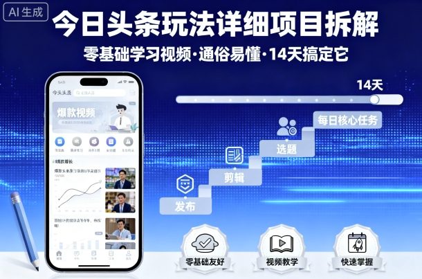 今日头条玩法详细项目拆解,零基础学习视频 通俗易懂 14天搞定它-老吴出海笔记