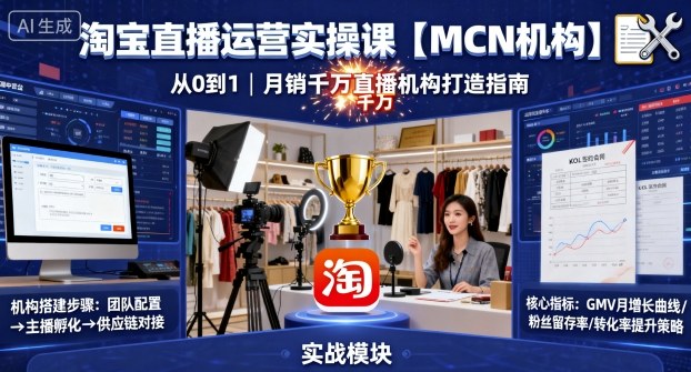 淘宝直播运营实操课【MCN机构】,从0到1做一家月销千W的直播机构-老吴出海笔记