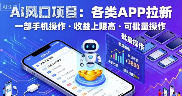 AI风口项目,各类APP拉新,一部手机就可以操作,收益上限高,可批量操作-老吴出海笔记