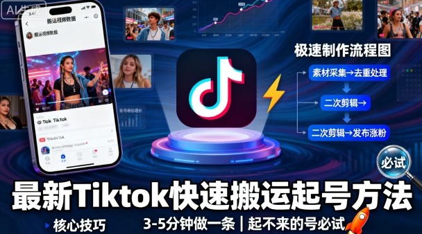 最新Tiktok快速搬运快速起号方法，3-5分钟做一条，起不来的号可以试试-老吴出海笔记