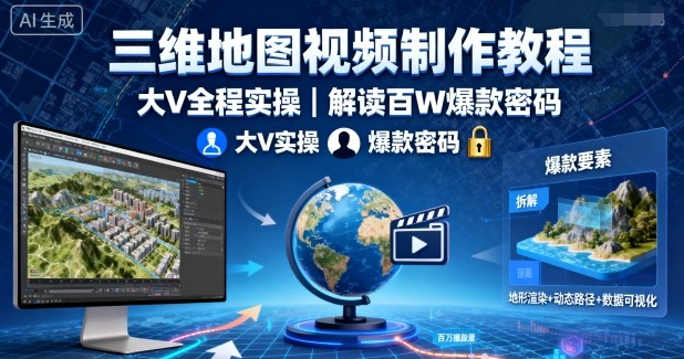 三维地图视频制作教程,大V全程实操,解读百W爆款密码-老吴出海笔记