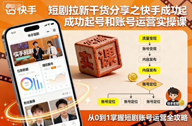 短剧拉新干货分享之快手成功起号和账号运营实操课-老吴出海笔记